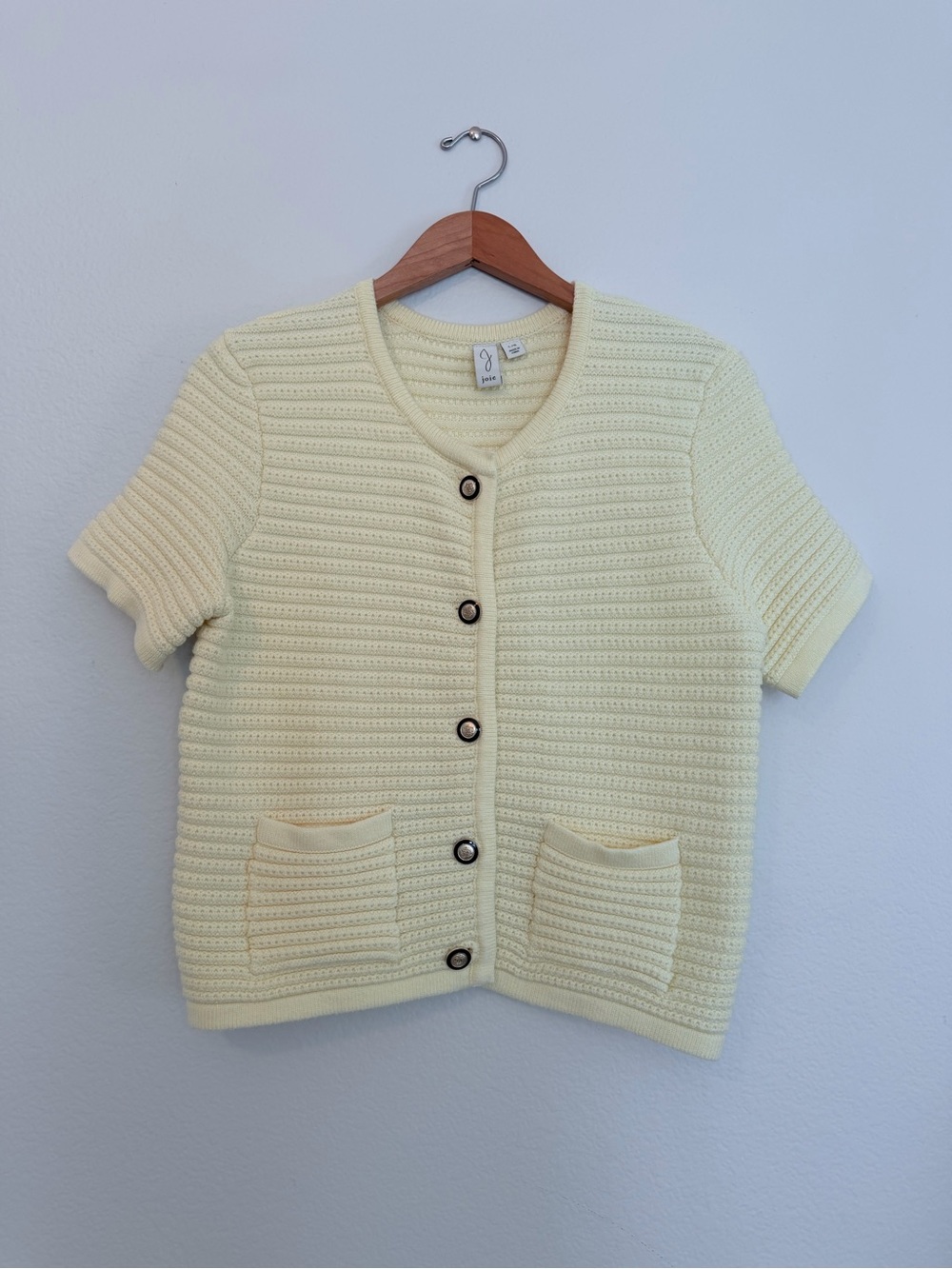 Joie - Soft Knit Short-Sleeve Cardigan Sweater - pastel yellow Size L